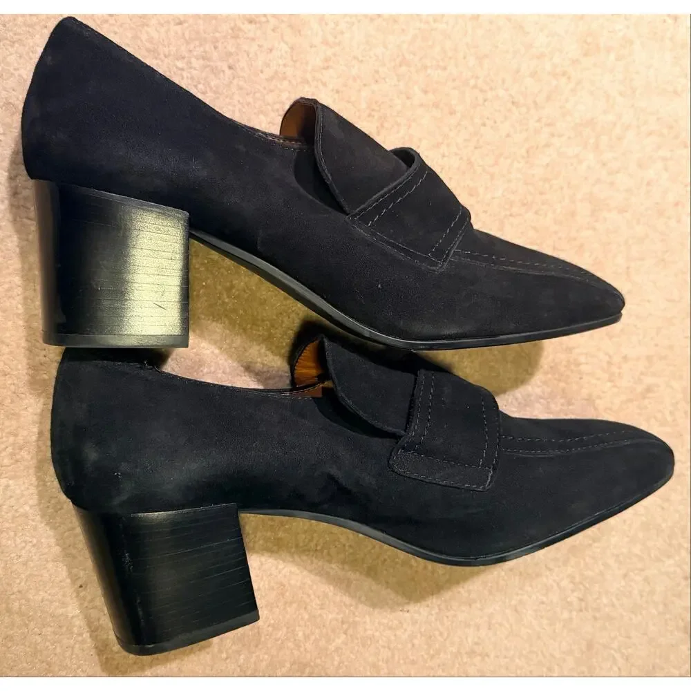 Aquatalia Black Suede Block Heel Loafer Pumps Women’s Size 12 Made in Italy
